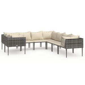 vidaXL 8 Piece Garden Lounge Set with Cushions Grey Poly Rattan