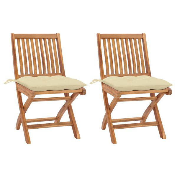 vidaXL Garden Chairs 2 pcs with Cream White Cushions Solid Teak Wood