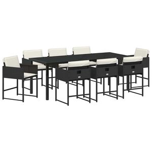 vidaXL Garden Dining Set 9 pcs Black Poly Rattan