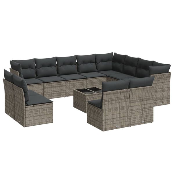 vidaXL 13 Piece Garden Sofa Set with Cushions Grey Poly Rattan