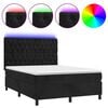 vidaXL Box Spring Bed with Mattress&LED Black 137x187 cm Double Size Velvet