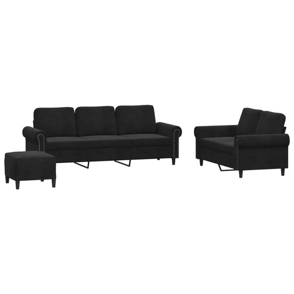 vidaXL 3 Piece Sofa Set with Cushions Black Velvet