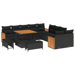 vidaXL Garden Sofa Set 17 pcs 12-Seater Black Poly Rattan