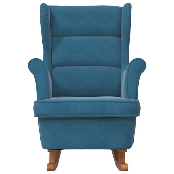 vidaXL Rocking Chair Wingback Blue Velvet and Solid Wood