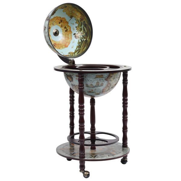 vidaXL Globe Bar Wine Stand Eucalyptus Wood Blue