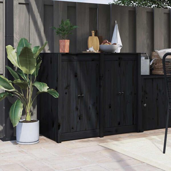 vidaXL Outdoor Kitchen Doors 2 pcs Black 50x9x82 cm Solid Wood Pine