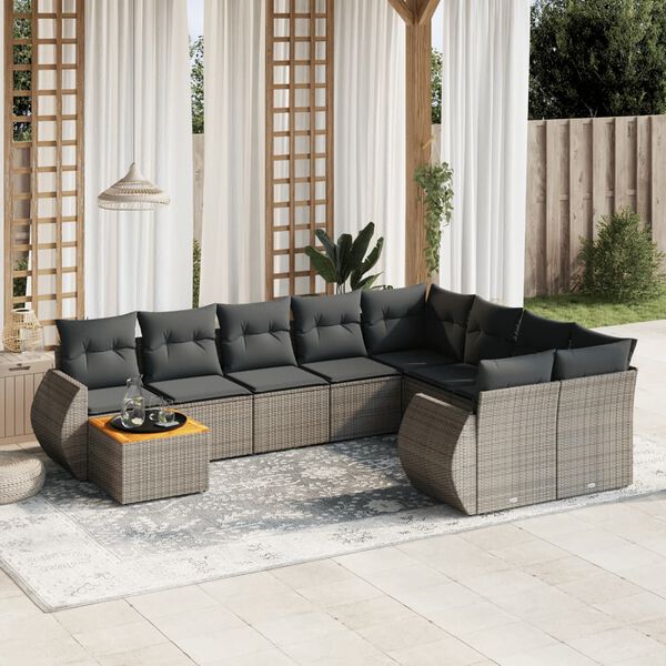 vidaXL 10 Piece Garden Sofa Set with Cushions Grey Poly Rattan