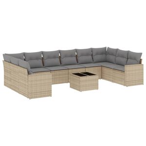 vidaXL 11 Piece Garden Sofa Set with Cushions Beige Poly Rattan