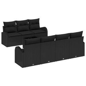 vidaXL Garden Sofa Set 8 pcs Black Poly Rattan and Steel and Glass