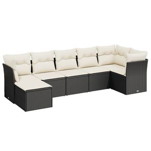 vidaXL 7 Piece Garden Sofa Set with Cushions Black Poly Rattan