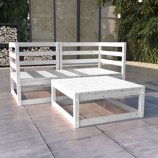 vidaXL 3 Piece Garden Lounge Set White Solid Wood Pine