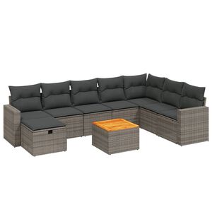 vidaXL 9 Piece Garden Sofa Set with Cushions Grey Poly Rattan
