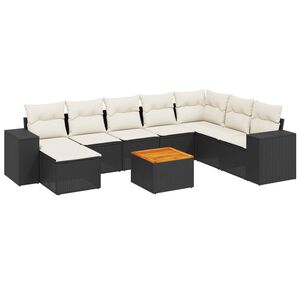 vidaXL 9 Piece Garden Sofa Set with Cushions Black Poly Rattan