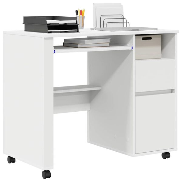 vidaXL Desk with Wheels White 91 x 50 x 77 cm Engineered Wood
