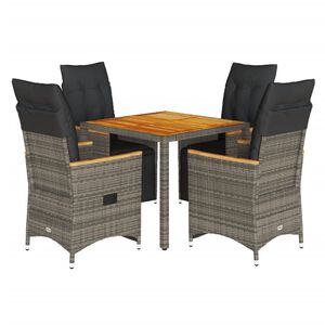 vidaXL 5 Piece Garden Bistro Set with Cushions Grey Poly Rattan