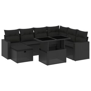 vidaXL 8 Piece Garden Sofa Set with Cushions Black Poly Rattan