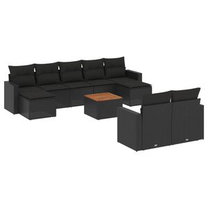 vidaXL 10 Piece Garden Sofa Set with Cushions Black Poly Rattan