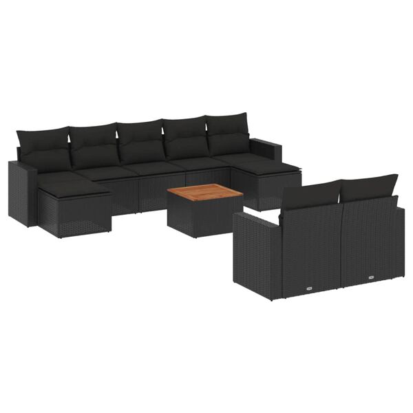 vidaXL 10 Piece Garden Sofa Set with Cushions Black Poly Rattan