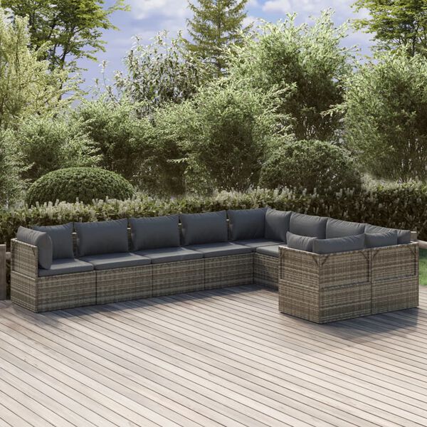 vidaXL 9 Piece Garden Lounge Set with Cushions Grey Poly Rattan