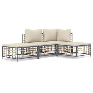vidaXL 4 Piece Garden Lounge Set with Cushions Anthracite Poly Rattan