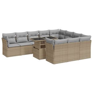 vidaXL 11 Piece Garden Sofa Set with Cushions Beige Poly Rattan