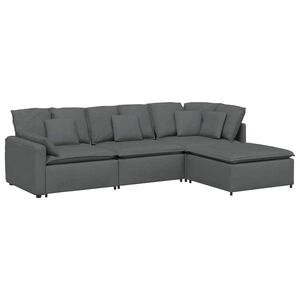 vidaXL Modular Sofa with Footstool&Cushions Fabric Dark Grey