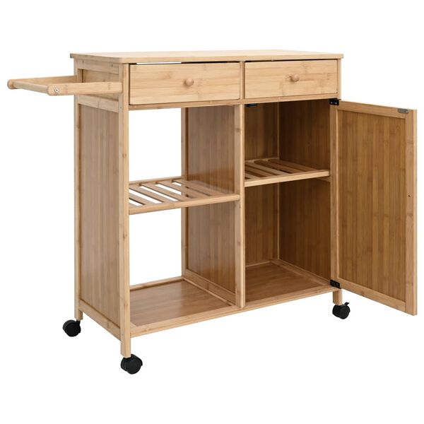 vidaXL Kitchen Trolley with Wheels Natural 90.5 x 36 x 86.5 cm Bamboo