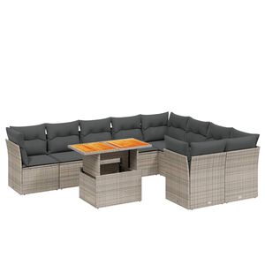 vidaXL 10 Piece Garden Sofa Set with Cushions Grey Poly Rattan