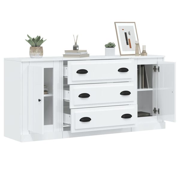 vidaXL Sideboards 3 pcs High Gloss White Engineered Wood