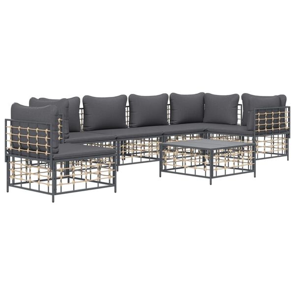vidaXL 7 Piece Garden Lounge Set with Cushions Anthracite Poly Rattan