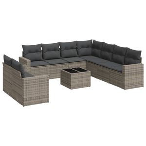 vidaXL 10 Piece Garden Sofa Set with Cushions Grey Poly Rattan