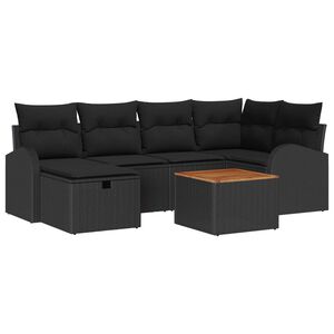 vidaXL Garden Sofa Set with Cushion 7 pcs Black Poly Rattan