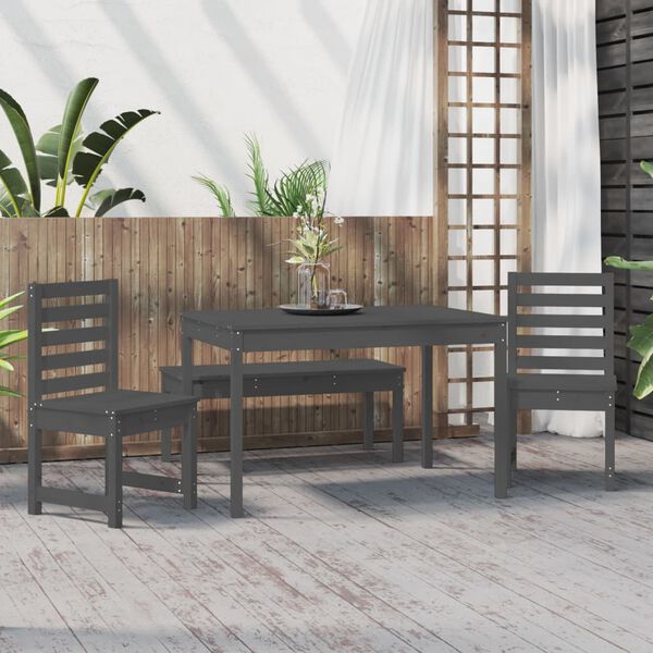 vidaXL 4 Piece Garden Dining Set Grey Solid Wood Pine