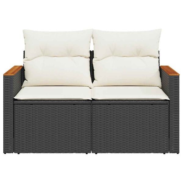 vidaXL Garden Sofa with Cushions 2-Seater Black Poly Rattan