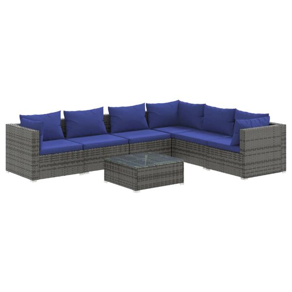 vidaXL 7 Piece Garden Lounge Set with Cushions Poly Rattan Grey