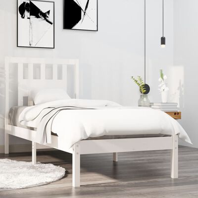 vidaXL Bed Frame White Solid Wood 90x190 cm Single