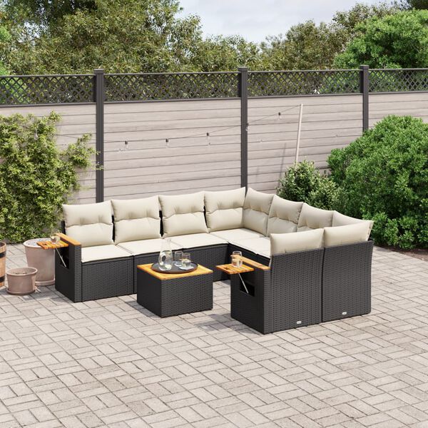 vidaXL 9 Piece Garden Sofa Set with Cushions Black Poly Rattan