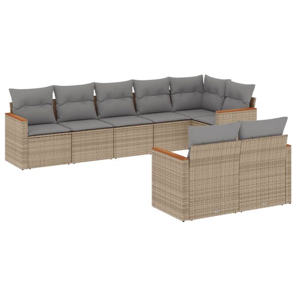 vidaXL 8 Piece Garden Sofa Set with Cushions Mix Beige Poly Rattan
