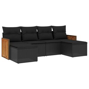 vidaXL 6 Piece Garden Sofa Set with Cushions Black Poly Rattan