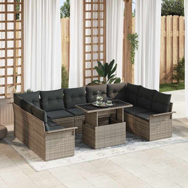 vidaXL Garden Sofa Set with Cushion 10 pcs Grey Poly rattan