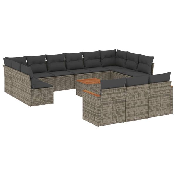 vidaXL 14 Piece Garden Sofa Set with Cushions Grey Poly Rattan