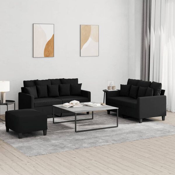 vidaXL 3 Piece Sofa Set with Cushions Black Fabric