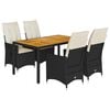 vidaXL 5 Piece Garden Dining Set with Cushions Black Poly Rattan