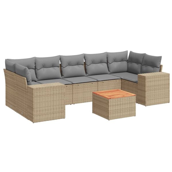 vidaXL 8 Piece Garden Sofa Set with Cushions Beige Poly Rattan