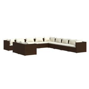 vidaXL 11 Piece Garden Lounge Set with Cushions Brown Poly Rattan