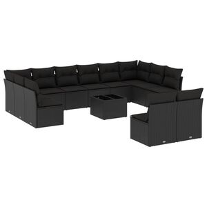 vidaXL 13 Piece Garden Sofa Set with Cushions Black Poly Rattan