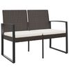 vidaXL 2-Seater Garden Bench with Cushions Brown PP Rattan