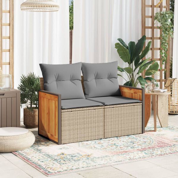 vidaXL Garden Sofa with Cushions 2-Seater Beige Poly Rattan