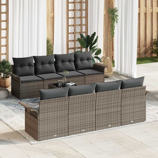 vidaXL Garden Sofa Set 9 pcs Grey Poly Rattan and Steel and Glass
