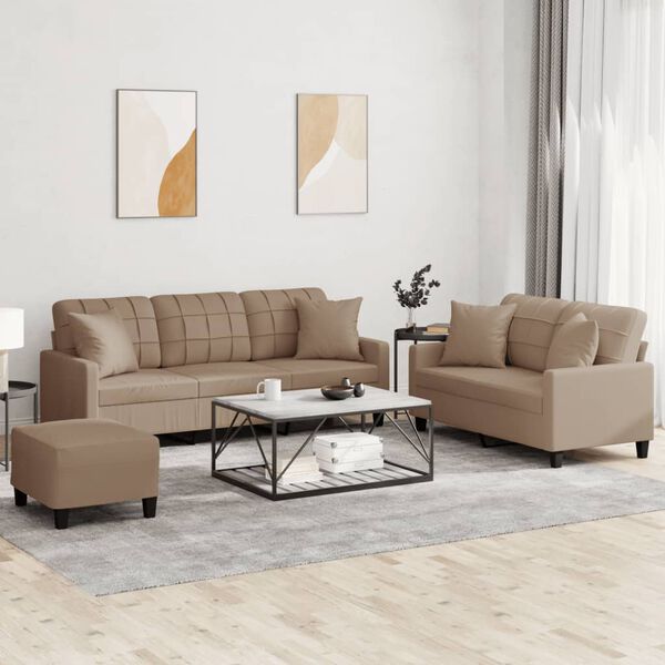 vidaXL 3 Piece Sofa Set with Pillows Cappuccino Faux Leather